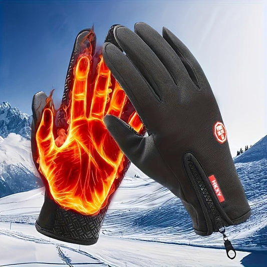 Winter Warm Gloves, 1 Pair Men'S and Women'S Outdoor Cycling Gloves Warm Plush Lining for Sports, Fishing, Autumn Travel, Waterproof, Windproof and Non-Slip Touch Screen Gloves, Birthday Gift, Christmas Gift, Halloween Gift