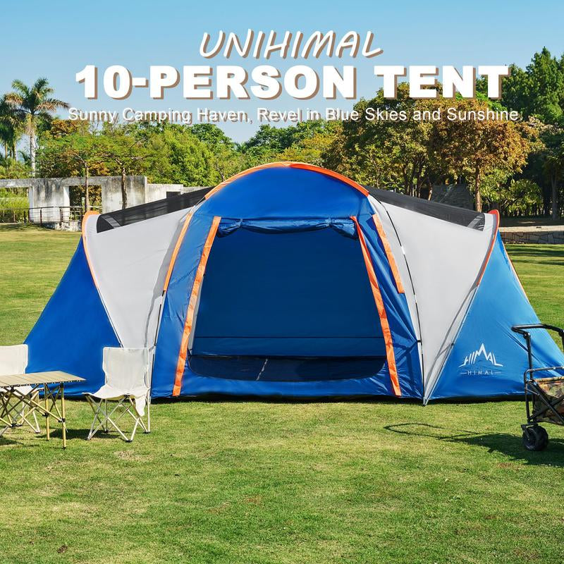 UNIHIMAL 10 Person Family Tents for Camping Waterproof, Music Festival, Parties,2 Room Big Tent with 4 Large Mesh Windows, Double Layer, Easy Setup, Weather Resistant,18Ft X 9Ft X6.8Ft