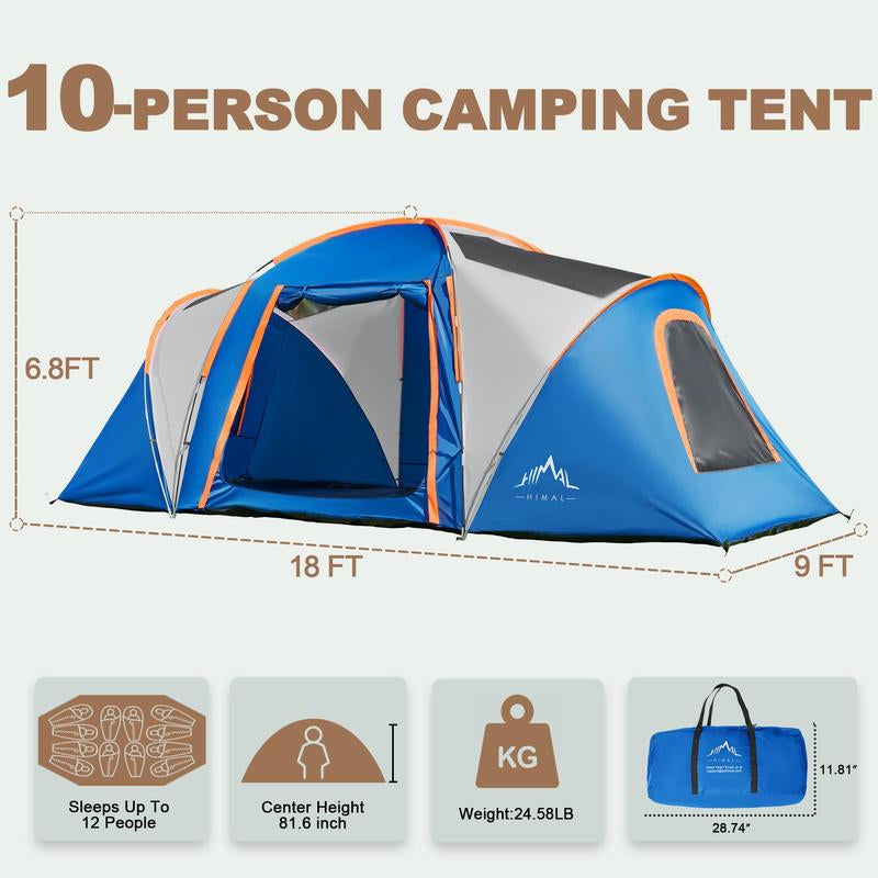 UNIHIMAL 10 Person Family Tents for Camping Waterproof, Music Festival, Parties,2 Room Big Tent with 4 Large Mesh Windows, Double Layer, Easy Setup, Weather Resistant,18Ft X 9Ft X6.8Ft