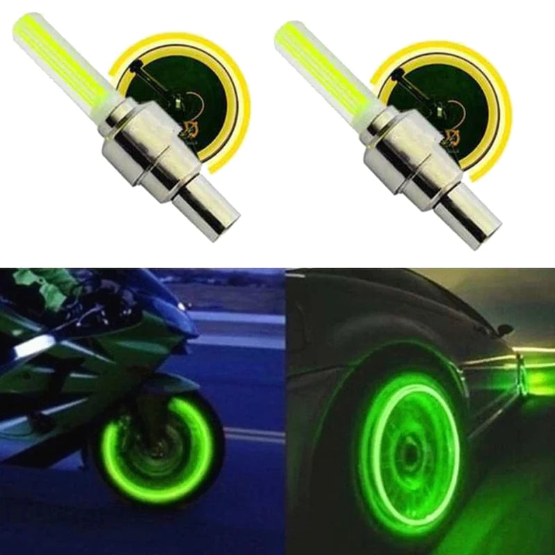 2PCS Bike Light LED Flash Wheel Tire Valve Cap Car Lights 4 Colors Tire Lamp for Car Motorcycle Bicycle