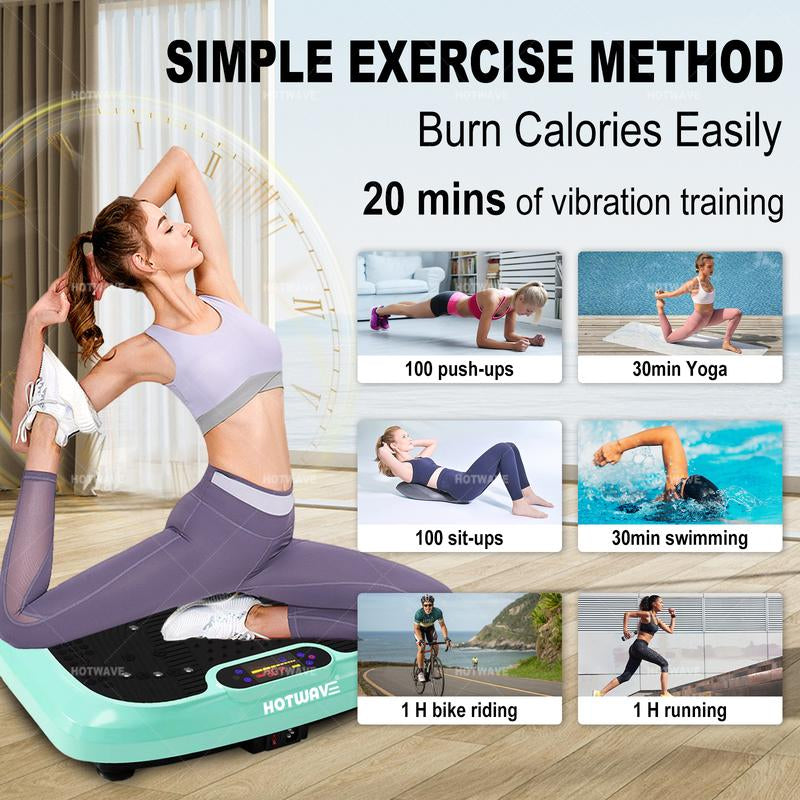 HOTWAVE Vibration Plate Gym Machine 66HZ 120 Levels with Lymphatic Drainage Machine, Full Body Fitness Vibration Platform with 2 Resistance Bands